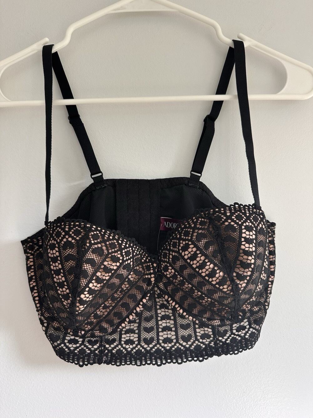Adore Me Women Bra 34D NEW Black Lace Balconette Underwired Lace Hearts Padding